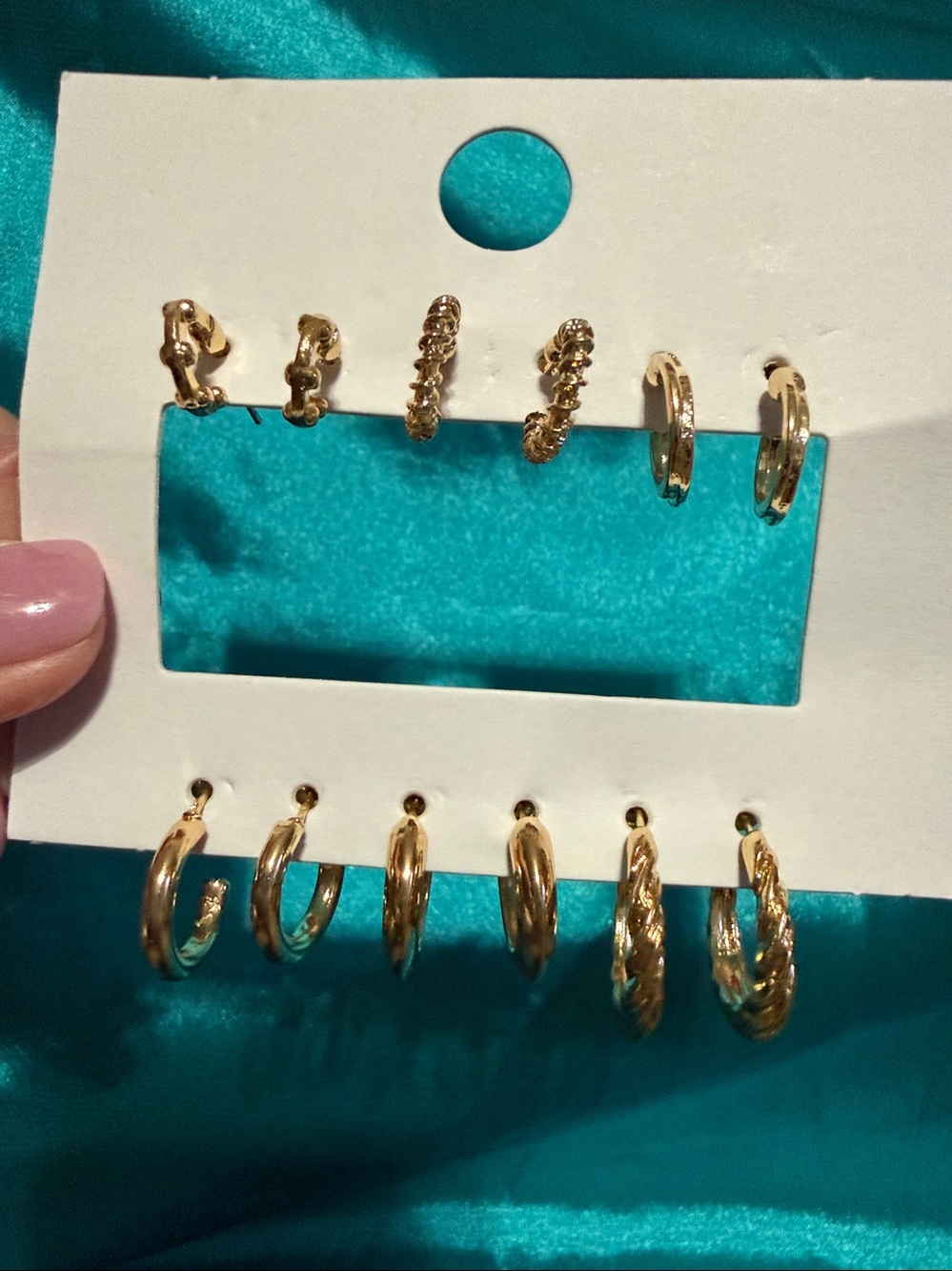 Gold Tone Mixed Small Hoop Earring Set - 6 Pairs Lot M